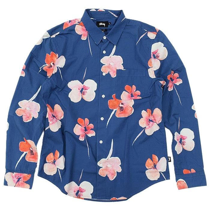 STUSSY POPPY SHIRT Mサイズ　新品 Stussy Water Color Poppy Shirt Blue – RIF LA