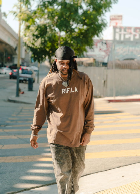 RIF Small Logo Longsleeve Tee Brown – RIF LA