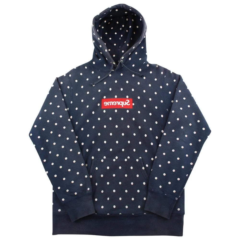 Supreme Comme De Garcons Polka Dot Box Logo Hoodie Navy (WORN