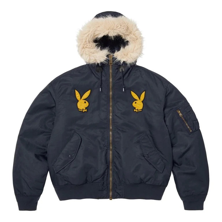 Supreme Playboy Hooded MA-1 Jacket Navy – RIF LA