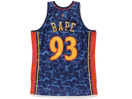 Bape x Mitchell & Ness Warriors ABC Basketball Authentic Jersey Navy