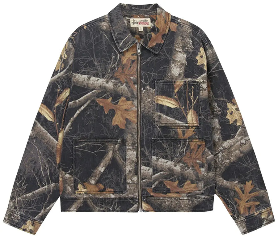 Stussy Edge Zip Work Jacket Real Tree Camo Black – RIF LA Stussy Edge Zip Work Jacket Real Tree Camo Black – RIF LA
