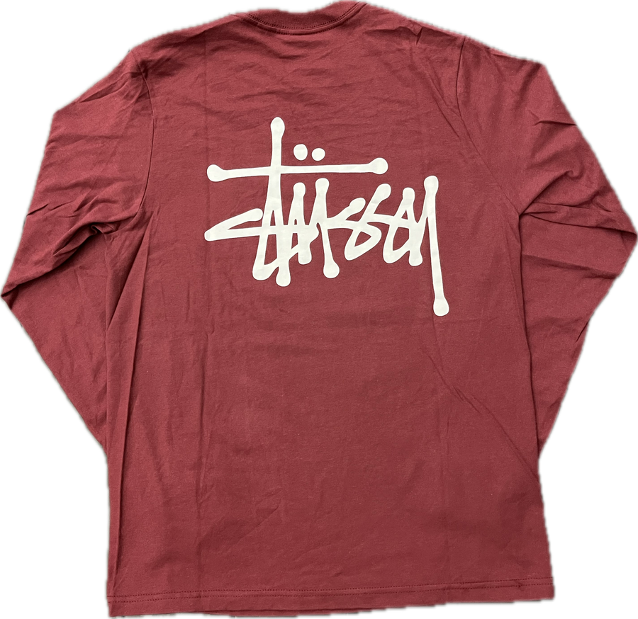 Stussy Basic Logo L/S Tee (Burgundy)
