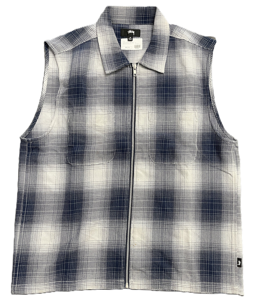 Stussy Shadow Plaid Zip Vest Blue (WORN)