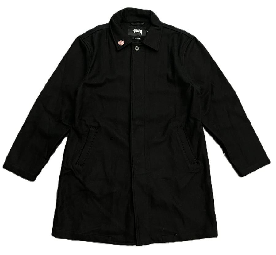 Stussy Wool Trench Coat Black (WORN)