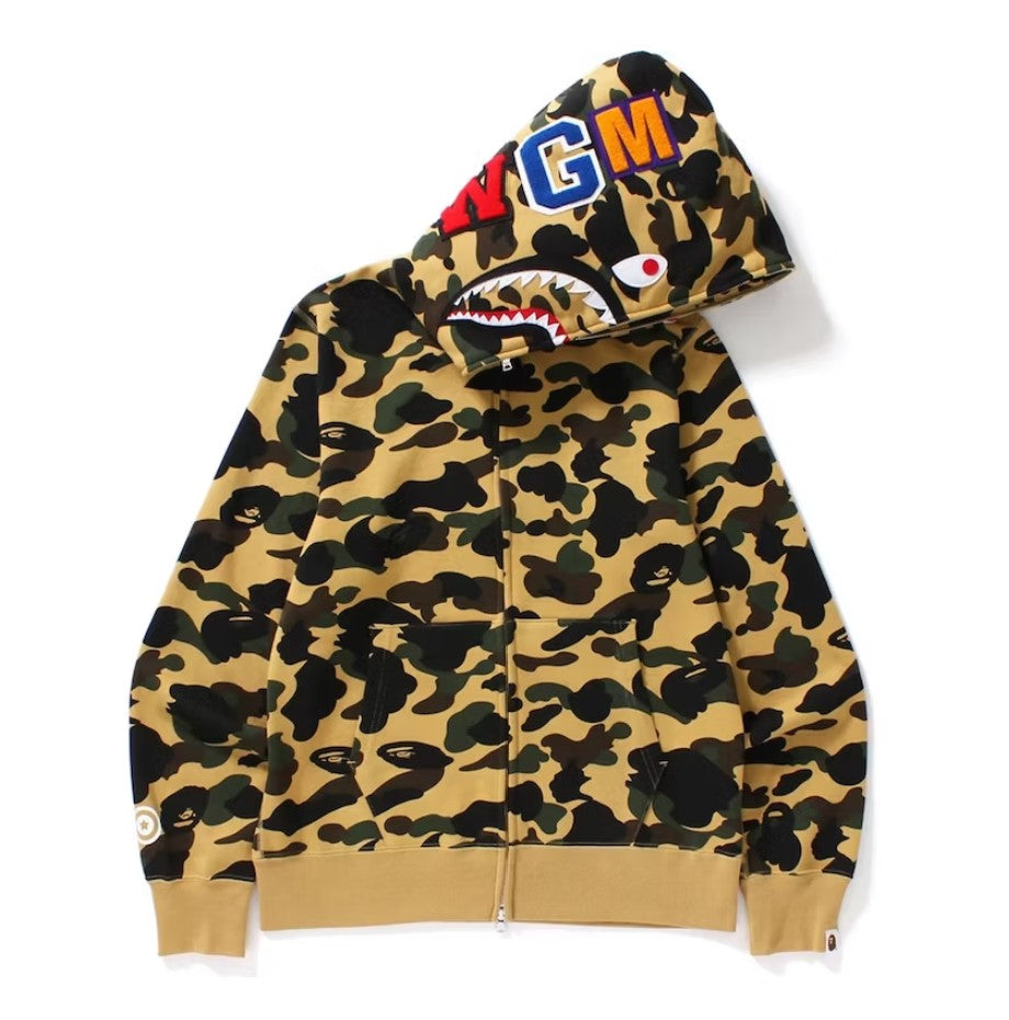 送料無料 BAPE 1ST CAMO SHARK HOODIE L YELLOW BAPE 1st Camo Shark Full Zip Hoodie Yellow – RIF LA