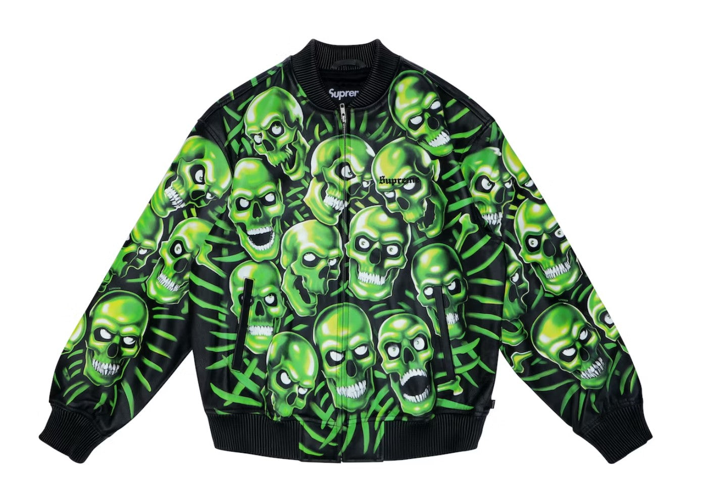 Supreme Skull Pile Leather Bomber Jacket Green – RIF LA