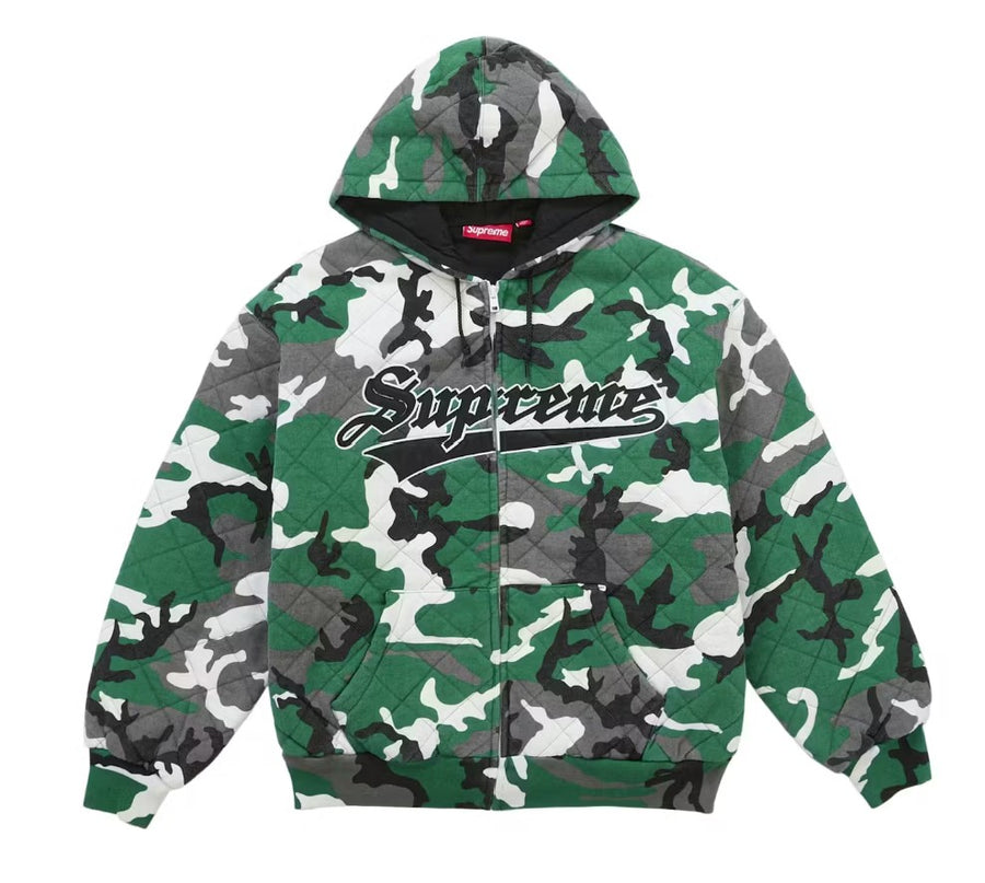 Supreme Quilted Zip Up Hooded Sweatshirt Green Camo – RIF LA