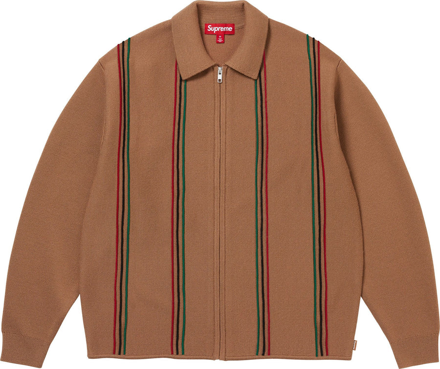 Supreme Stripe Zip Up Polo Sweater Tan (WORN)