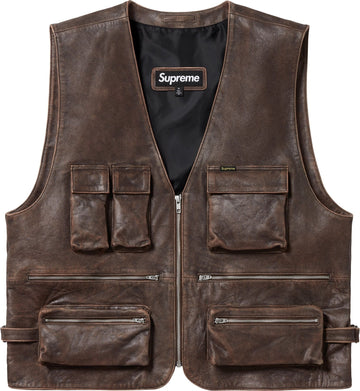 Supreme Leather Cargo Vest Brown (WORN)