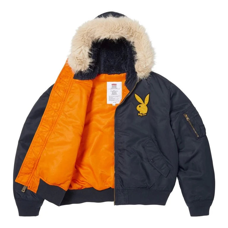 Supreme Playboy Hooded MA-1 Jacket Navy – RIF LA