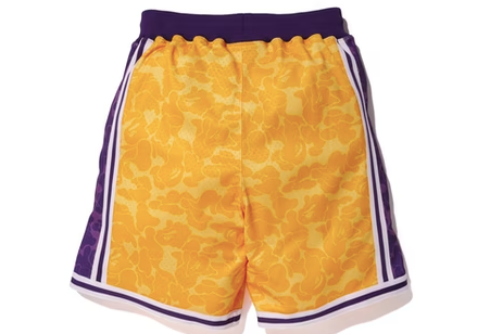 BAPE x Mitchell & Ness Lakers ABC Basketball Authentic Shorts Yellow (WORN)