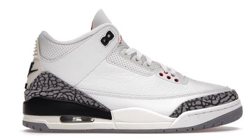 Jordan 3 Branding details include a Jumpman logo on the heel and a transparent Jordan text on the tongue